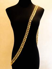 160厘米长链华丽垂坠流苏项链肩链中东奢华新娘礼服肩带身体链女士珠宝派对节日配饰 - 金黃色 - 查看 2