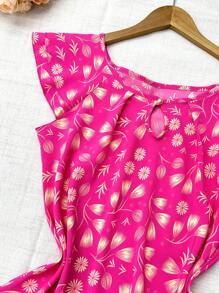 olinka modas Ruffled Sleeve Blouse With Button Women's Fashion - 玫紅色 - 查看 2