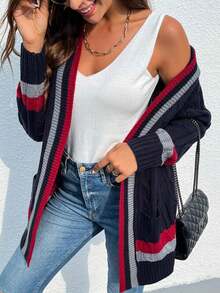 Cárdigan de punto de manga larga con rayas y abertura delantera