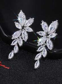 LXOEN 1 paire de boucles d'oreilles de luxe à pendentif feuille pour femmes, bijoux de mariage en cubic zirconia cubique, cadeau pour couple, épouse, fiançailles, anniversaire - Style 1 - Voir 5