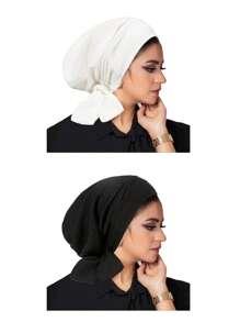 1 pièce Turban musulman avec longue queue et motif de vague de bandeau, bonnet de chimiothérapie pour femmes