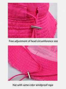 1PC 时尚女士宽边渔夫帽夏季沙滩遮阳帽粉色多巴胺颜色毛边设计适合男女四季佩戴