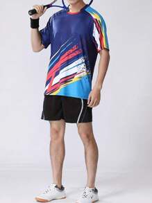 Áo thun thể thao nam nhanh khô kiểu Boyfriend, thích hợp chơi quần vợt, golf, cầu lông, bóng chuyền, bóng bàn, áo phông nhẹ và thoáng khí giúp mát mẻ và thoải mái cả ngày - Xanh đậm - Xem 3