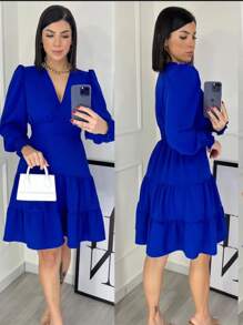 Duna Short Long Sleeve Dress - Evangelical Fashion, One Size G (Up To 44) - 寶藍色 - 查看 2
