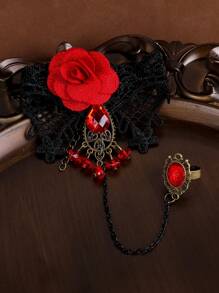 1件装女士新款玫瑰时尚花朵哥特式手工蕾丝手链，情人节 - 彩色 - 查看 2