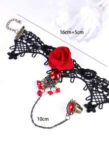 1件装女士新款玫瑰时尚花朵哥特式手工蕾丝手链，情人节 - 彩色 - 查看 5