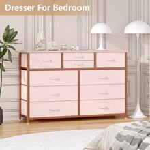 10 Drawers Dresser 55" TV Stand Bedroom Dresser For Living Room Closet Entryway Hallway Pink/Black/Black Willow/ White/Brown - Hồng - Xem 6