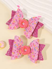 2 件装女孩甜甜圈蝴蝶结发夹，儿童粉色蝴蝶结发夹，闪光发夹，可爱发夹，适合幼儿女孩青少年，发饰礼品，派对