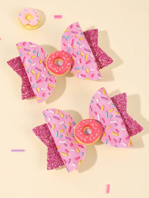 2pcs Donut Bow Hair Clip For Girls,Pink Hair Bows For Kids,Glitter Hair Clips Cute Hair Barrettes For Toddler Girls Teens,Hair Accessories Gifts,Party