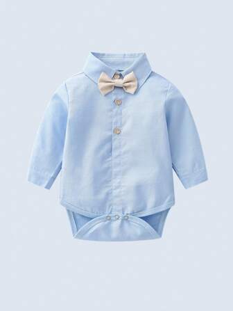 BOARNSEORL Baby Boys Gentleman Style Lapel Collar Long Sleeve Bodysuit Suitable For Holiday, Birthday, Wedding Party