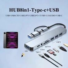 USB C Hub USB Hub 3.0, VIENON Aluminium 8 in 1 USB Splitter mit 1 x USB 3.0, 3 x USB 2.0 und 1 x USB C, SD/TF-Kartenleser, 3,5 mm Audio Aux-Anschlüsse kompatibel mit MacBook Pro Air und weiteren PC/Laptop/Tablet Geräten/Galaxy Handy Adapter