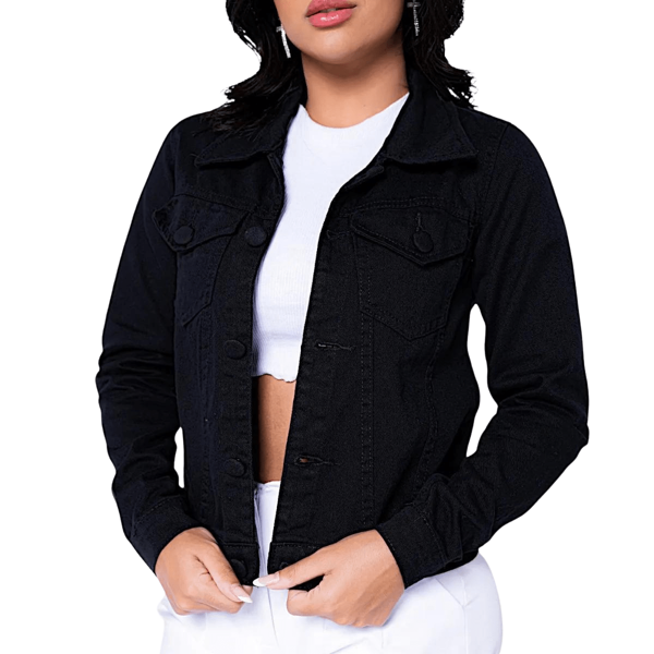 Jaqueta Jeans Feminina Casaco Blusa Com Bolso com Laycra