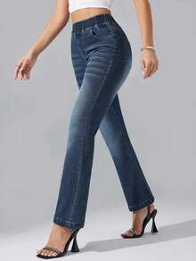 New Women's Elastic Waist Jeans Fashionable Slim Denim Trousers