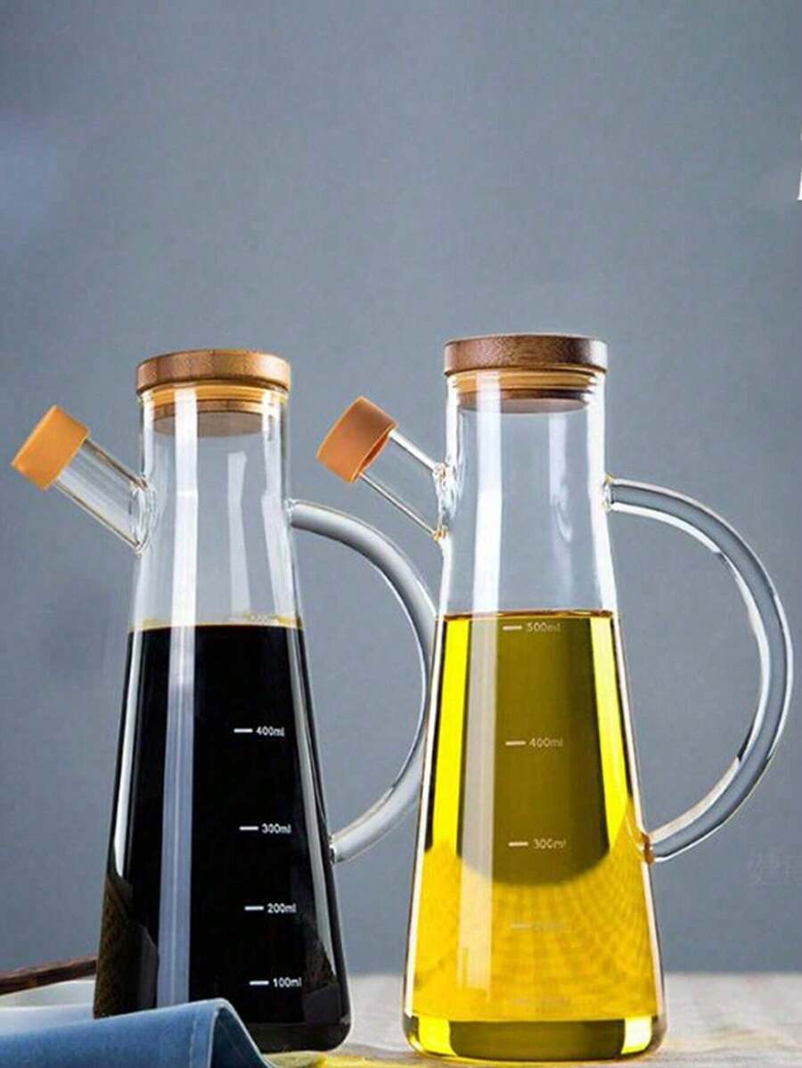 1pc Glass Oil Pot For Home Kitchen, Non-Drip Oil Bottle, Sauce/Vinegar/Seasoning Dispenser - Transparent - View 1