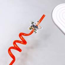 4pcs Reusable Plastic Glitter Straws, Bat & Ghost Shaped Spiral Drink Straw Favor Home Room Decoration