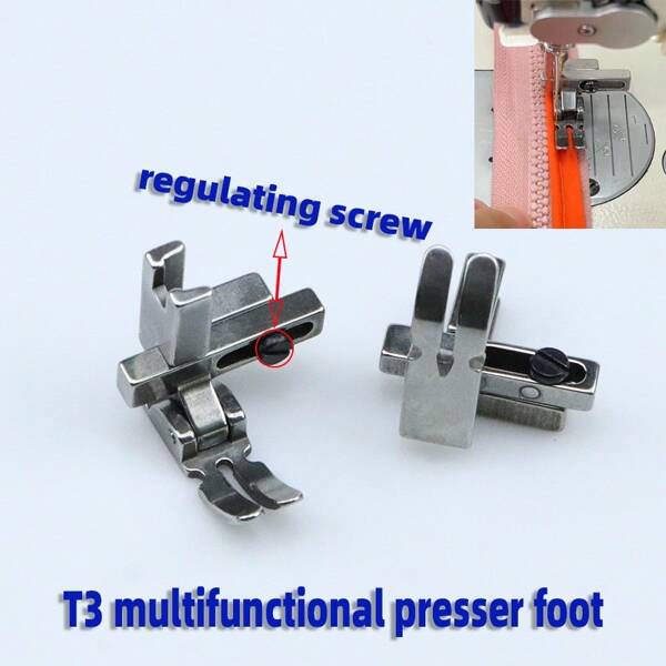 Industrial Sewing Machine Presser Foot - T3 Multipurpose Presser Foot, Adjustable Left And Right Single Edge Invisible Zipper Presser Foot, Flat Presser Foot For Industrial Straight Stitching Machine, Suitable For Invisible Zipper And Front Zipper Stitching