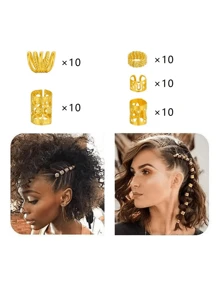 50 Pcs Alloy Hair Jewelry Braid, Hair Accessory, Hair Dreadlock Accessory Braid, Metal Gold Braids Rings Cuffs Clips For Dreadlock Accessory Jewelry Decorations(Without Box) - Gold - View 4