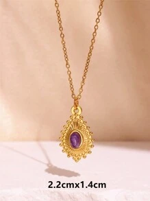 1 chiếc vòng cổ đá tự nhiên màu tím tráng men hình bướm hoa thánh giá trái tim 18K mạ vàng thép không gỉ mặt dây chuyền vòng cổ cho phụ nữ trang sức quà tặng ngày lễ tình nhân - Nhiều màu - Xem 22