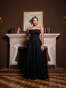 Gabriela Brilliant Tulle Side Cross Dress - 黑色 - 查看 2