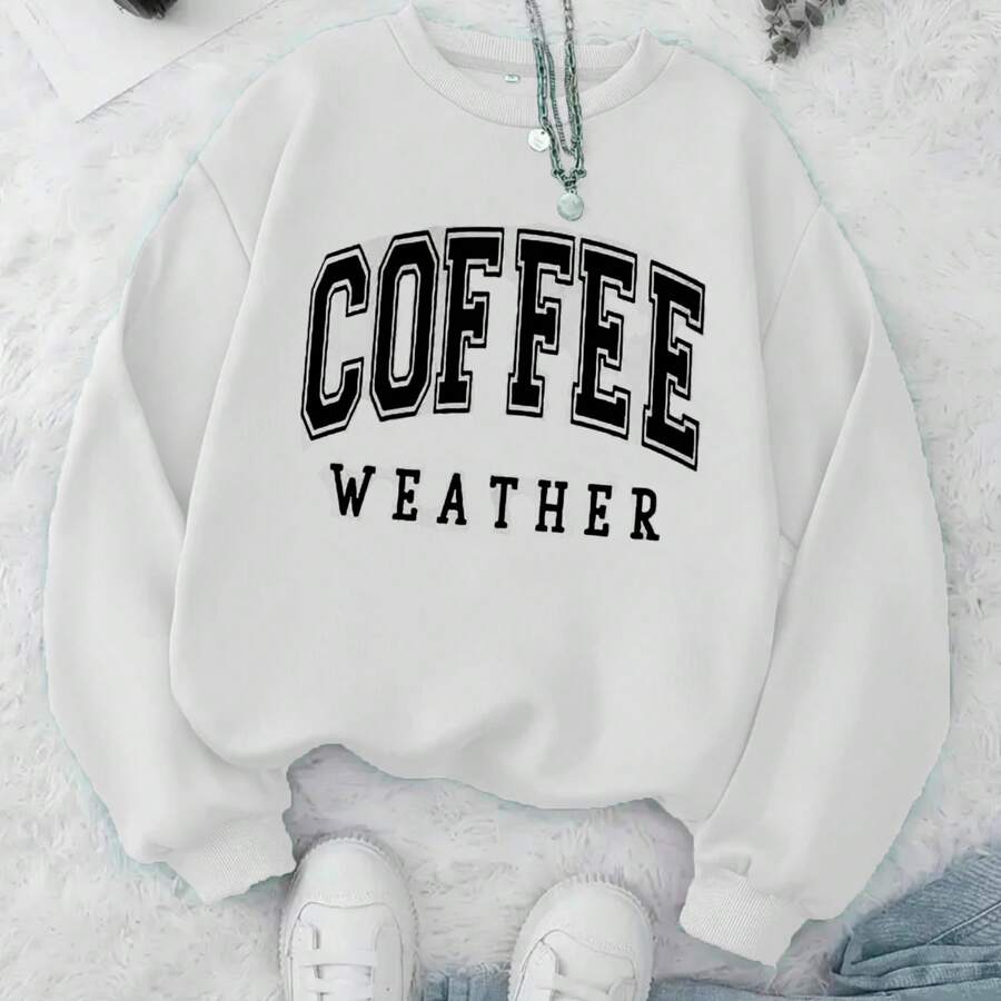 Cofee Weather Bald Sweatshirt (FRONT) Round Neck Coat Men Women Flannel Unisex Cold Winter Cotton Blouse - 白色 - 查看 1