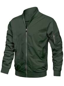 Chaqueta ligera de primavera para hombre, cortavientos casual con bolsillo con cremallera, abrigo a prueba de viento - Verde militar - Ver 1