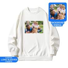 定制个性化男女长袖衬衫圆领运动衫 - 通过添加您自己的图片设计您自己的个性化印花 - 家庭、狗、情侣
