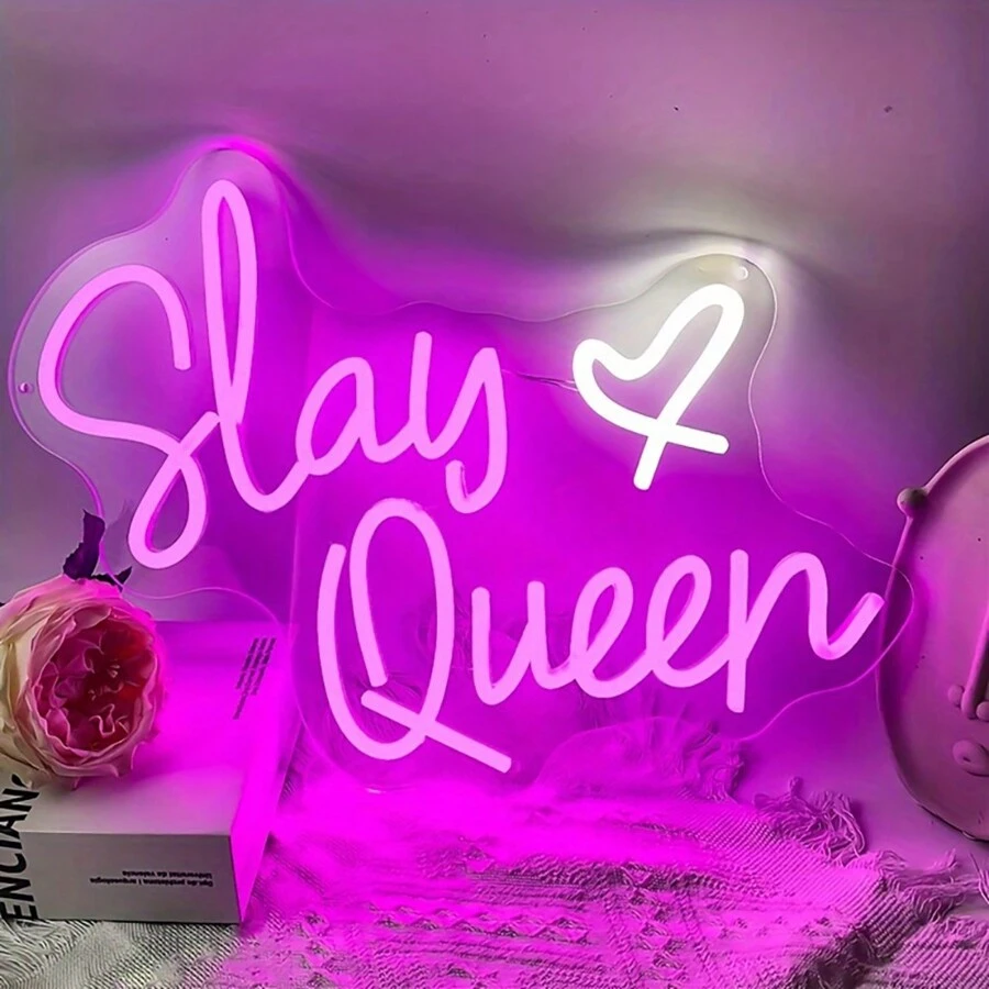 Slay Queen Neon Sign Pink White LED Neon Light Up Signs For Wall Decor Usb Neon Light For Bedroom Preppy Girl Aesthetic Room Dorm Decor Y2k Party Gifts - NHD1-SQ1 - 查看 1