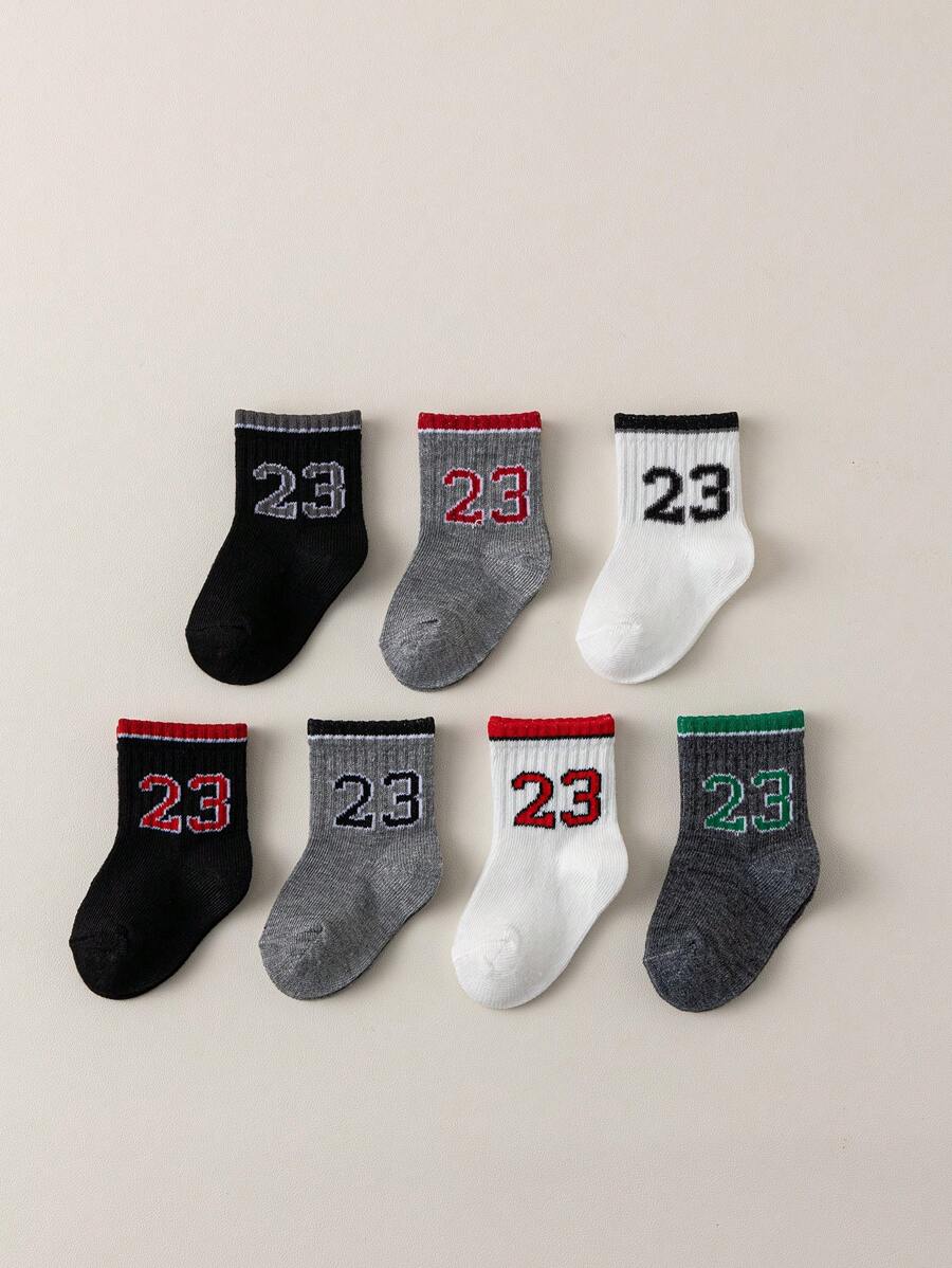 7 đôi/gói Tất trẻ em dễ thương, thoải mái và chống mùi có in số 23, cho tất cả các mùa - Nhiều màu - Xem 1