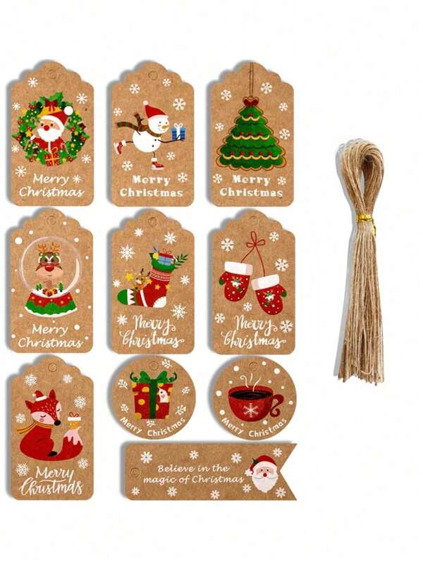 50 unidades/pacote caixa de doces para festa de natal, etiquetas decorativas e cartões com cordas, natal