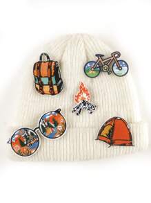 1 套/12 件多色露营、书籍、眼镜、汽车、帐篷、相机圆形徽章贴片、卡通风格、熨烫刺绣贴花，适用于服装、箱包、鞋子、帽子、家居装饰