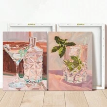 Conjunto de 2 impresiones con diseño de alcohol, arte de bar de martini, decoración para beber para pared del hogar y cocina, póster moderno de cóctel, pósteres de lienzo