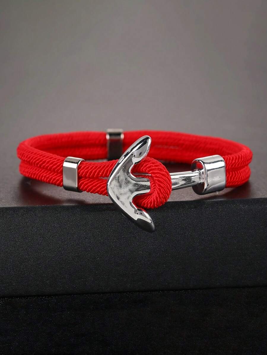1pc Men's Metal Anchor Cord Bracelet - Simple Elegant Outdoor Accessories - Silver Arrow - View 1