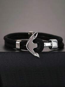 1pc Men's Metal Anchor Cord Bracelet - Simple Elegant Outdoor Accessories - Silver Arrow - View 3