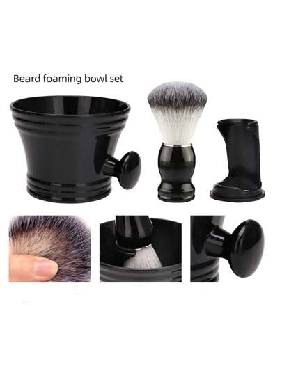 RANCAI 1/2/3pcs Men's Shaving Mug, Shaving Brush, Plastic Shaving Soap Bowl, Household Shaving Lather Bowl