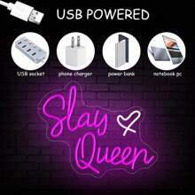 Slay Queen Neon Sign Pink White LED Neon Light Up Signs For Wall Decor Usb Neon Light For Bedroom Preppy Girl Aesthetic Room Dorm Decor Y2k Party Gifts - NHD1-SQ1 - 查看 5