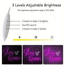 Slay Queen Neon Sign Pink White LED Neon Light Up Signs For Wall Decor Usb Neon Light For Bedroom Preppy Girl Aesthetic Room Dorm Decor Y2k Party Gifts - NHD1-SQ1 - 查看 6