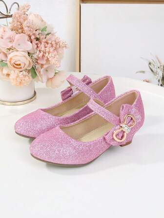 Flickor Fashionabla glittriga skor med höga klackar Casual Princess Skor för bröllop, fester