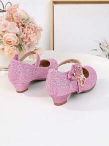 Zapatos de tacón alto con brillo de moda para niñas, zapatos de princesa casuales para bodas y fiestas - Rosa - Ver 4