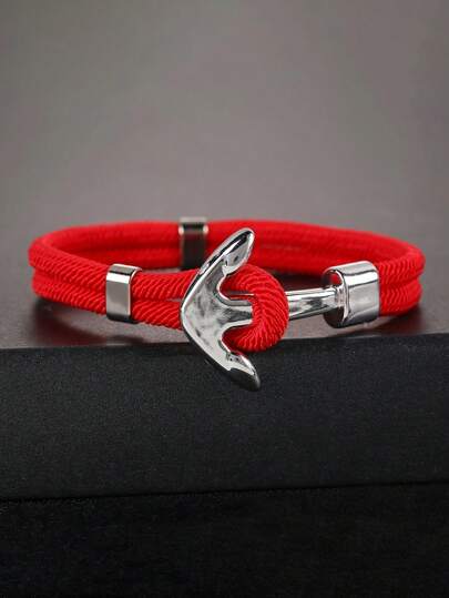1pc Men's Metal Anchor Cord Bracelet - Simple Elegant Outdoor Accessories