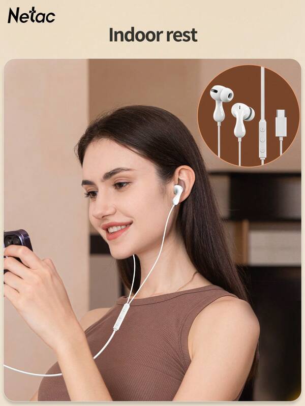 NETAC Przewodowe słuchawki douszne Netac do gier i muzyki, typ C, odporne na pot, mikrofon o niskim opóźnieniu dla dokładnego pozycjonowania dźwięku (specjalne do gier)