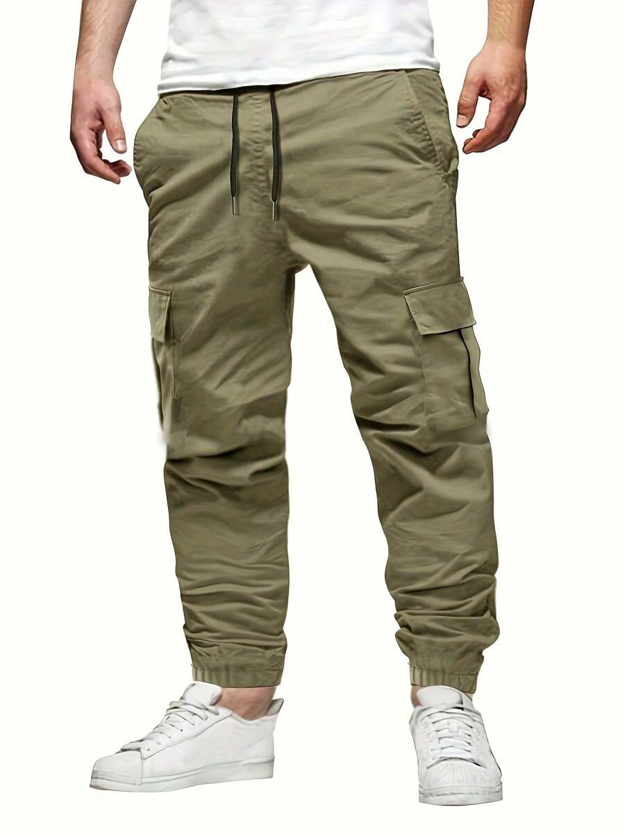 Men's Jogging Pants Solid Color Outdoor Sports Casual Fashion Daily Life Trousers - Màu Khaki - Xem 1