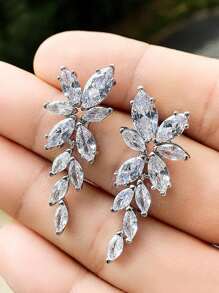 LXOEN 1 paire de boucles d'oreilles de luxe à pendentif feuille pour femmes, bijoux de mariage en cubic zirconia cubique, cadeau pour couple, épouse, fiançailles, anniversaire - Style 1 - Voir 3