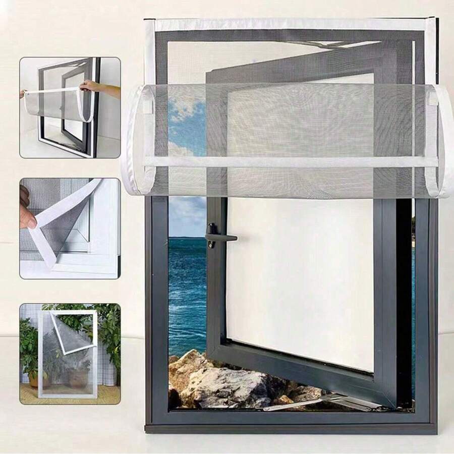 家用窗户蚊帐，可拆卸和粘合防虫网，玻璃纤维薄网，防蚊防苍蝇 - 灰網白邊紗窗 - 查看 1