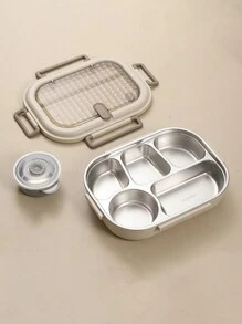 1pc Stainless Steel Insulated Lunch Box, Microwave Bento Box, Suitable For Working Women, Students, School, Office And Outdoor Use - Khaki - View 9