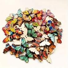 50PCS Red Wooden Butterfly Shape Buttons - Decorative DIY Craft Supplies For Scrapbooking, Clothing, Wedding, Party Decor - Vintage Style Jute Ribbon Rope Cord Embellishments Christmas Tree Button