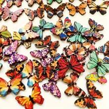 50PCS Red Wooden Butterfly Shape Buttons - Decorative DIY Craft Supplies For Scrapbooking, Clothing, Wedding, Party Decor - Vintage Style Jute Ribbon Rope Cord Embellishments Christmas Tree Button