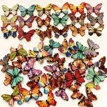50PCS Red Wooden Butterfly Shape Buttons - Decorative DIY Craft Supplies For Scrapbooking, Clothing, Wedding, Party Decor - Vintage Style Jute Ribbon Rope Cord Embellishments Christmas Tree Button