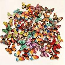50PCS Red Wooden Butterfly Shape Buttons - Decorative DIY Craft Supplies For Scrapbooking, Clothing, Wedding, Party Decor - Vintage Style Jute Ribbon Rope Cord Embellishments Christmas Tree Button
