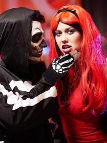 1 Đôi Găng Tay Không Ngón Màu Đen Phát Sáng Trong Bóng Tối, Halloween Móng Vuốt Đan Găng Tay, Đảng Cosplay Găng Tay Dạ Quang - màu đen - Xem 2