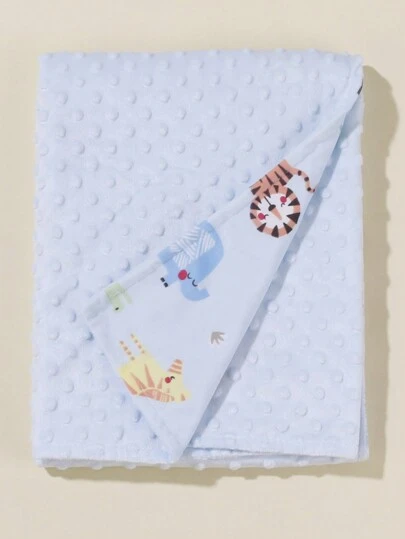 1pc Soft & Cozy Cartoon Monkey & Crocodile Printed Sherpa Baby Blanket, All Season Love Valentine
